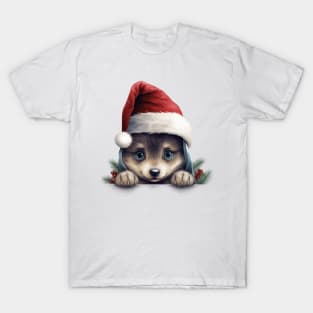 Christmas Peeking Baby Wolf T-Shirt